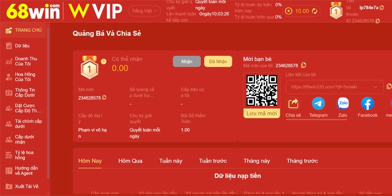 Chương trình đại lý 68win hoa hồng hấp dẫn